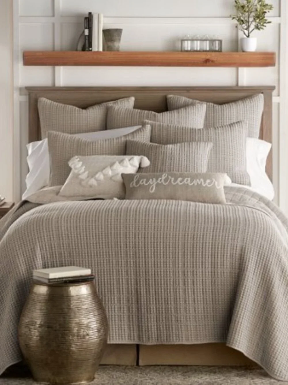 Levtex Home Mills Waffle Textured 3-Piece Quilt Set, Full/Queen Taupe